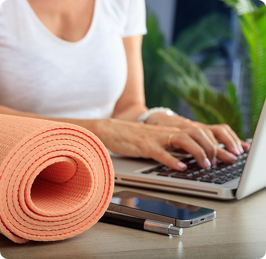 Yoga mat with laptop